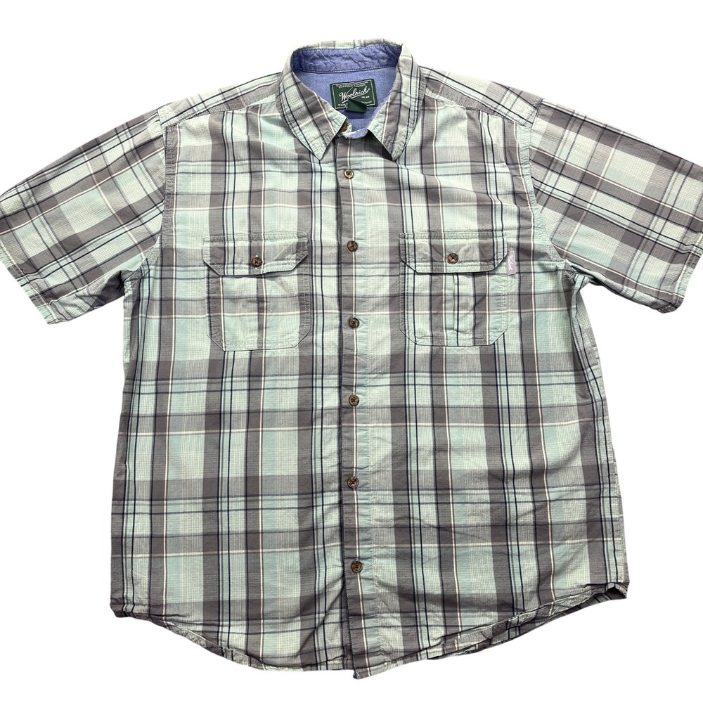 Woolrich Plaid‎ Button Up Short Sleeve Outdoor Shirt Mens L/G Fishing Beach